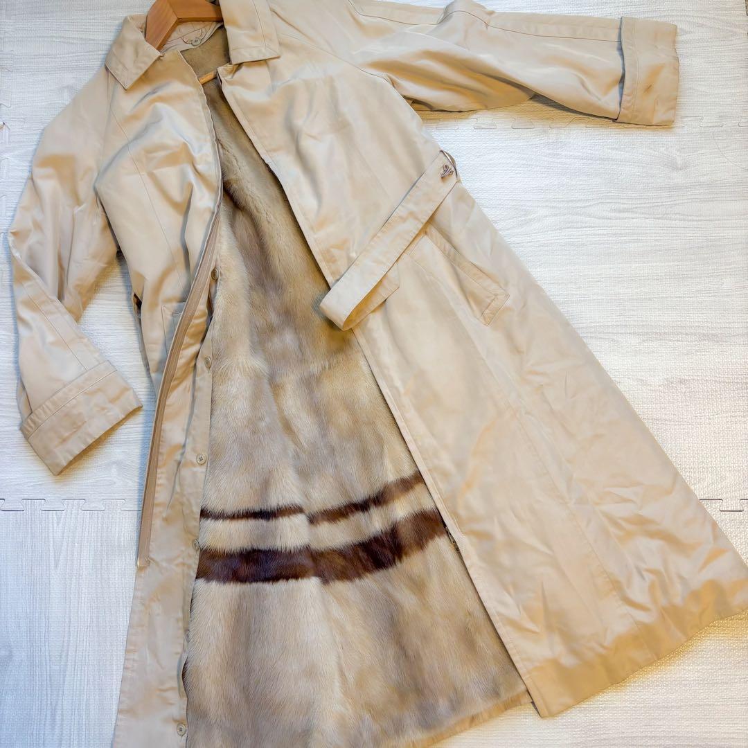 毛皮コート ミンク ロングコート ベルト付き ベージュ