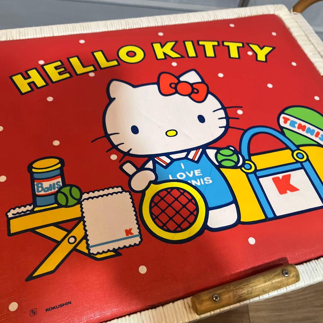 レトロ　ハローキティ　かご　バスケット　サンリオ　収納　籠　昭和　レア編み込み
