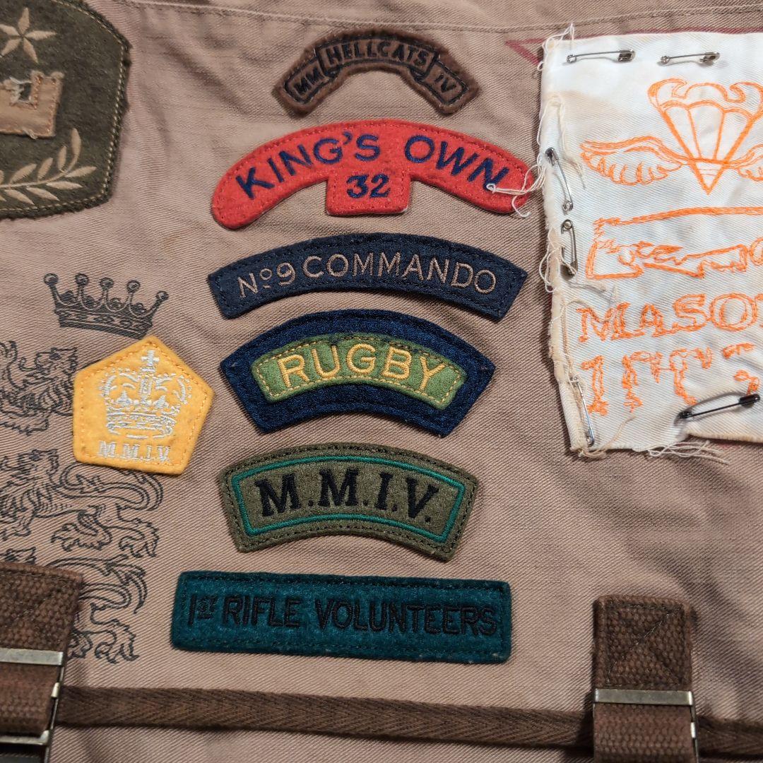 ラルフローレン　ラグビー　ダメージ加工　刺繍パッチ付きベージュショルダーバッグ