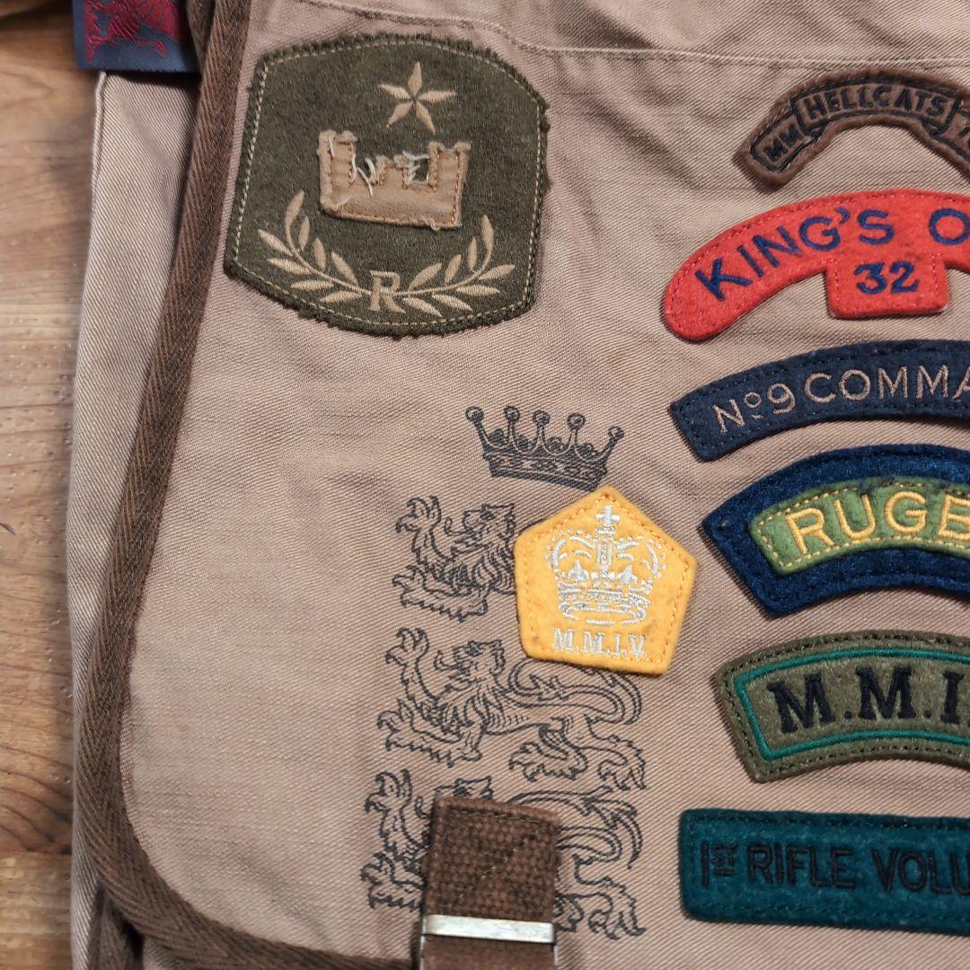 ラルフローレン　ラグビー　ダメージ加工　刺繍パッチ付きベージュショルダーバッグ