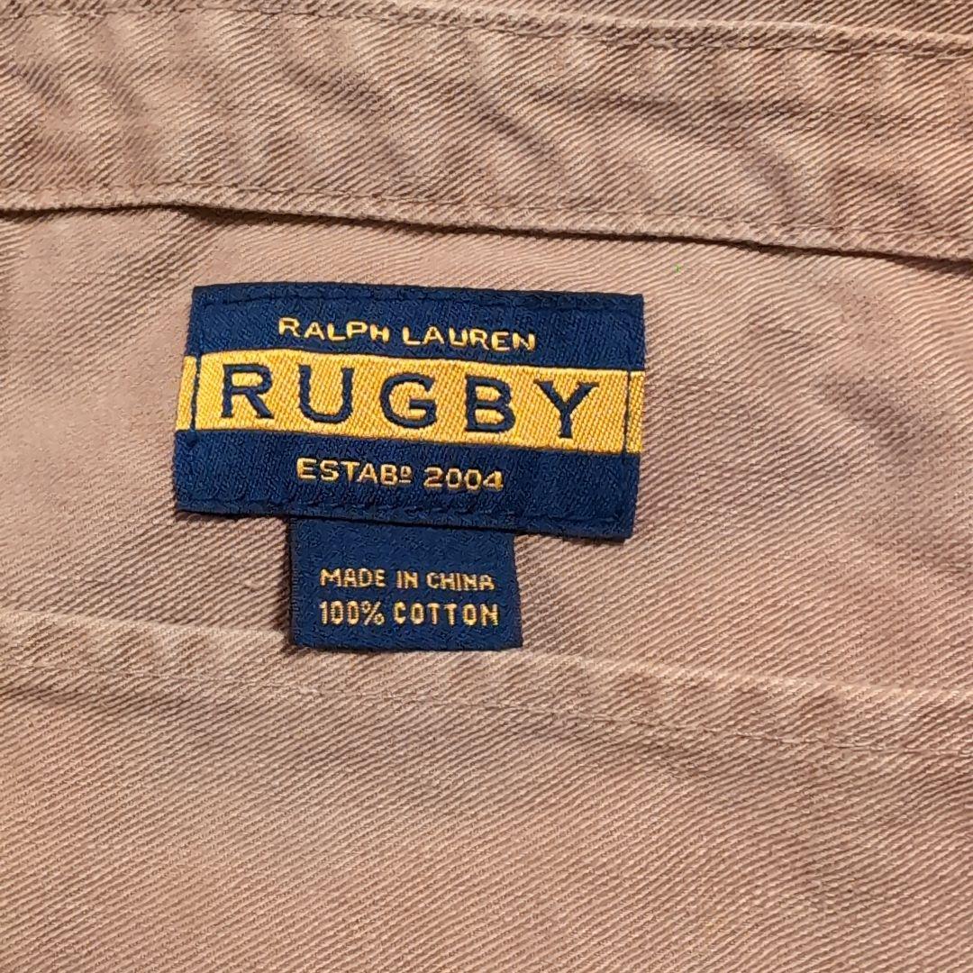 ラルフローレン　ラグビー　ダメージ加工　刺繍パッチ付きベージュショルダーバッグ