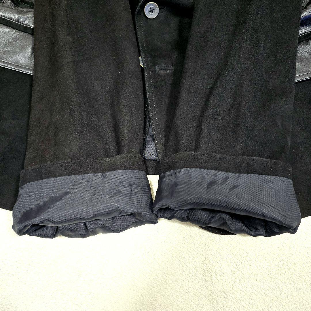 希少 Burrone レザー×スウェード切替ジャケット 黒 ドローコード付 XL