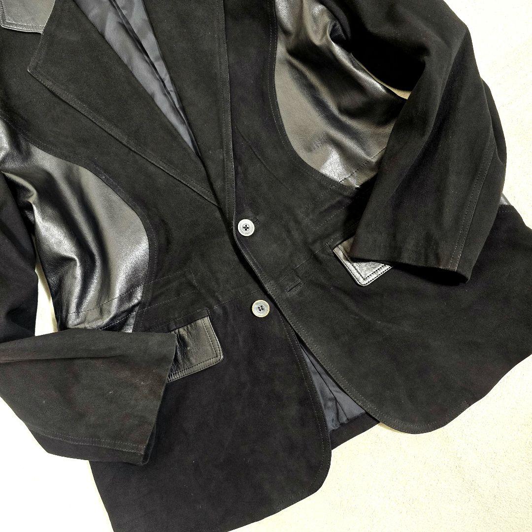 希少 Burrone レザー×スウェード切替ジャケット 黒 ドローコード付 XL