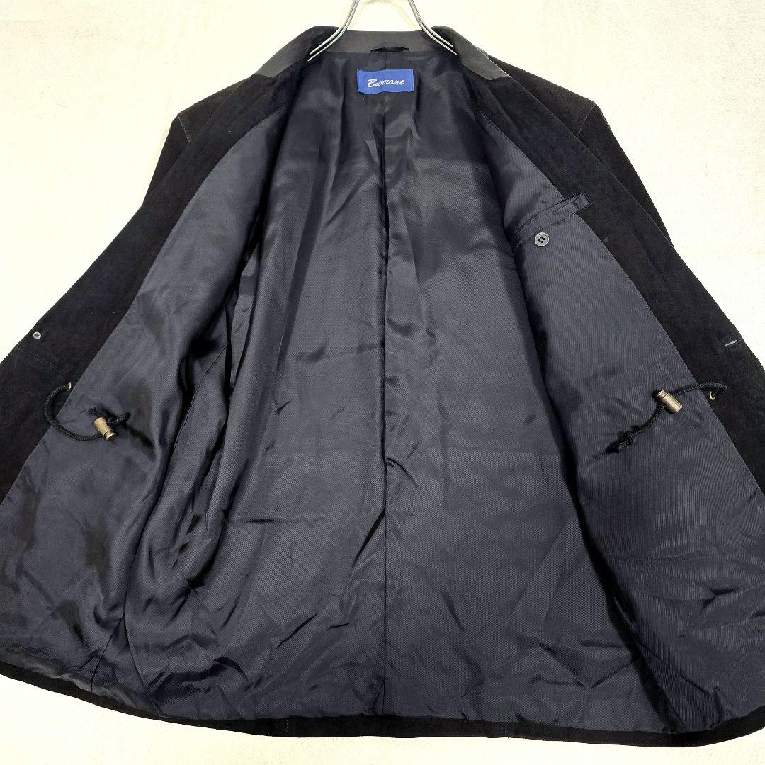 希少 Burrone レザー×スウェード切替ジャケット 黒 ドローコード付 XL