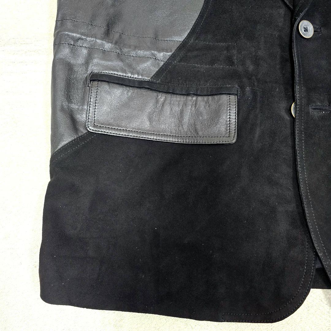 希少 Burrone レザー×スウェード切替ジャケット 黒 ドローコード付 XL