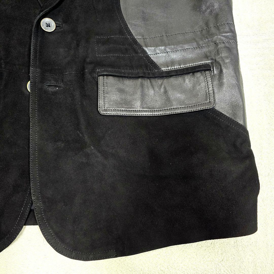 希少 Burrone レザー×スウェード切替ジャケット 黒 ドローコード付 XL