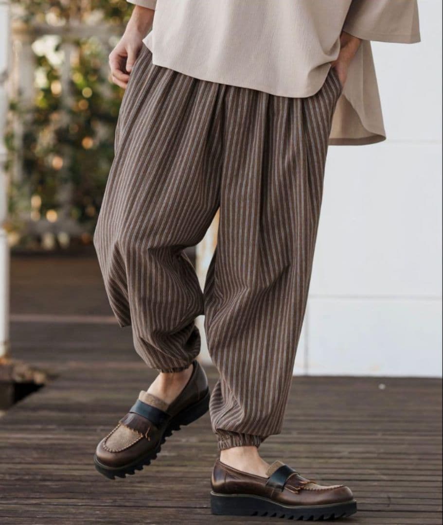 新品 Cambio コットンリネンストライプバルーンパンツ Sサイズ