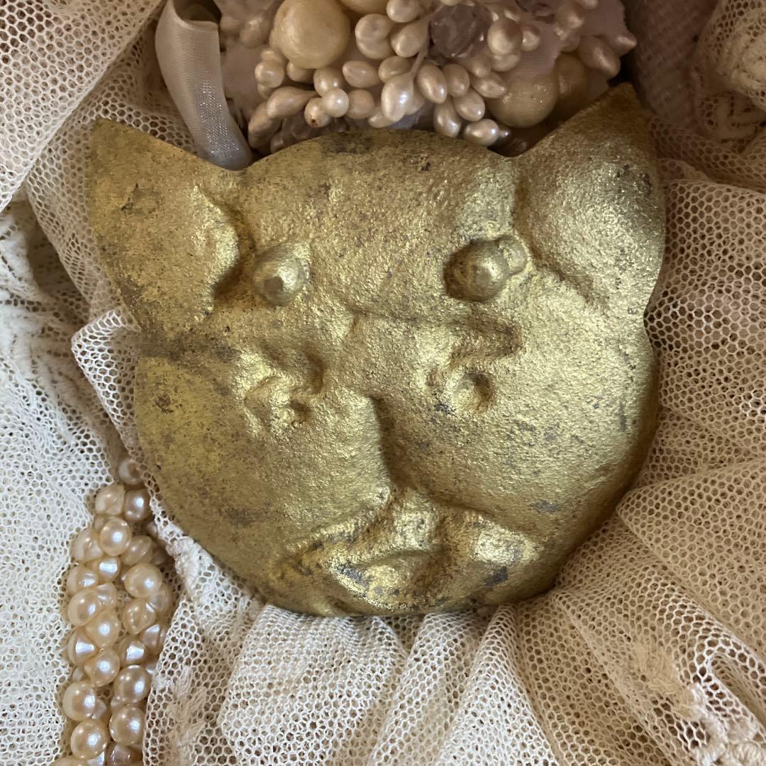 フランスアンティーク猫プレート　アスティエ　真鍮　猫顔トレイ