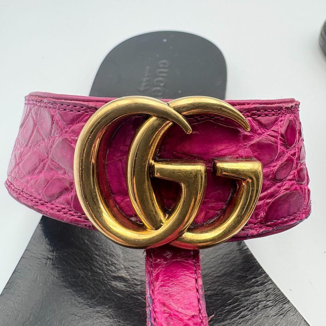 グッチ　GGマーモント　クロコ　レザー　トングサンダル　ブラック　パープル