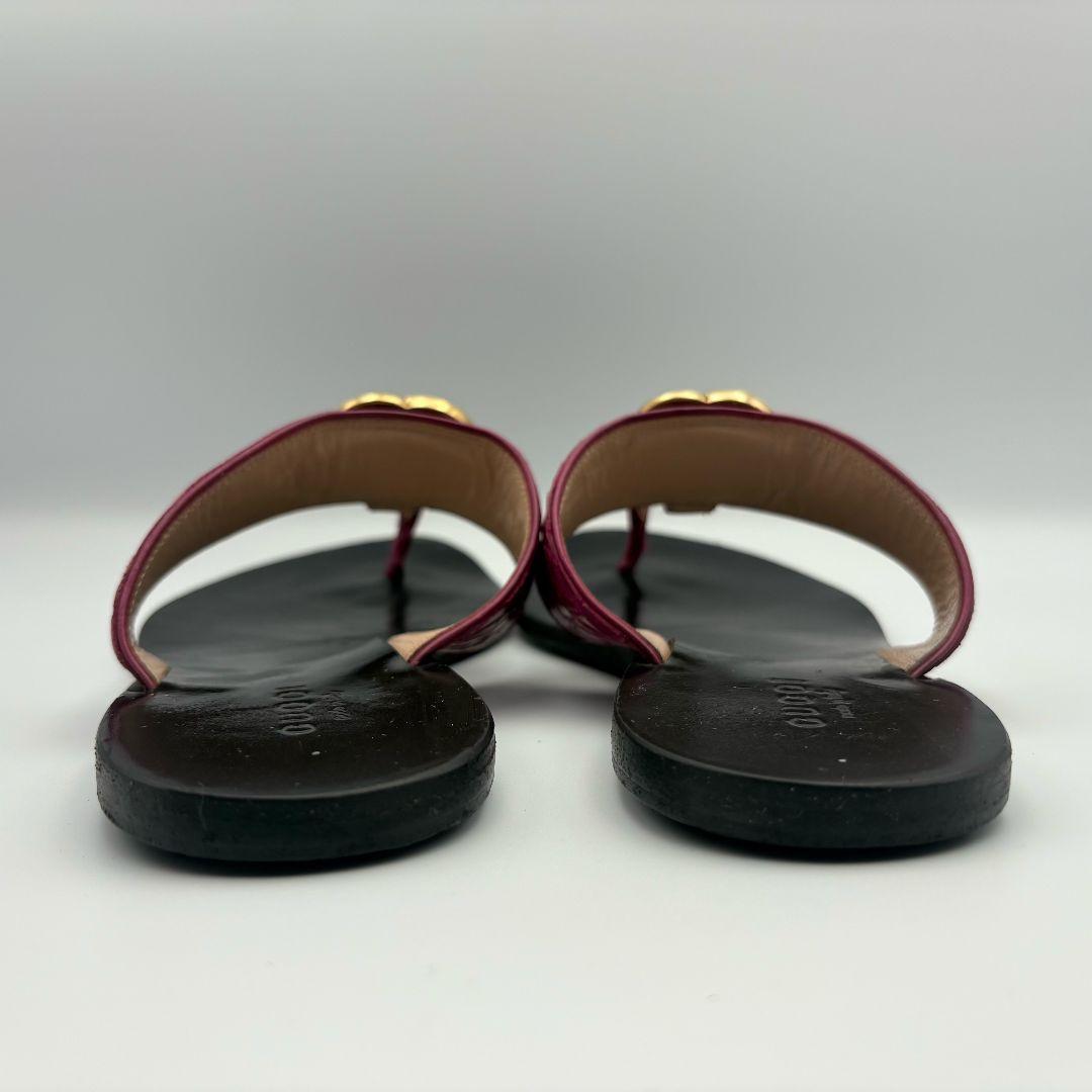 グッチ　GGマーモント　クロコ　レザー　トングサンダル　ブラック　パープル