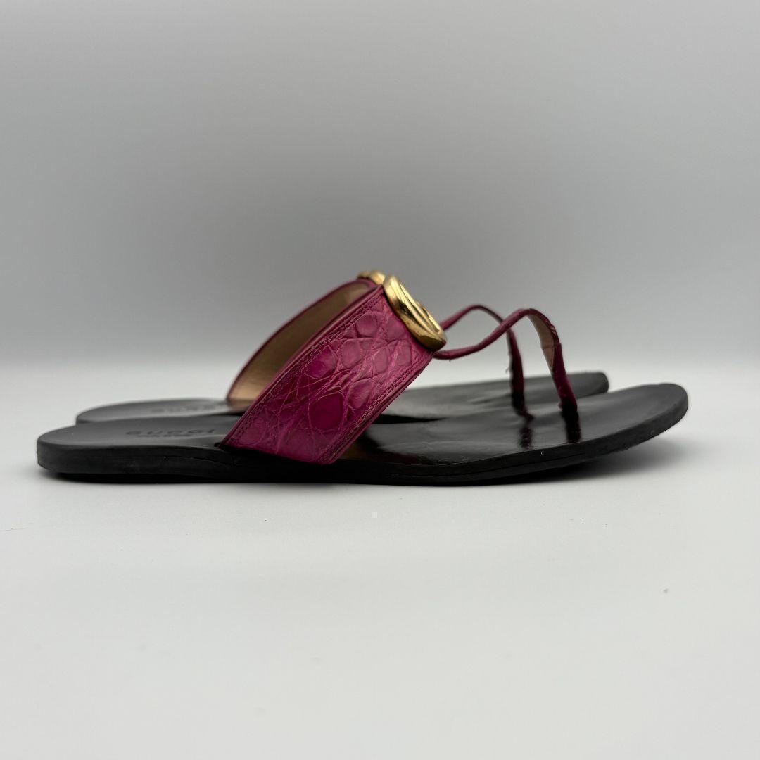 グッチ　GGマーモント　クロコ　レザー　トングサンダル　ブラック　パープル