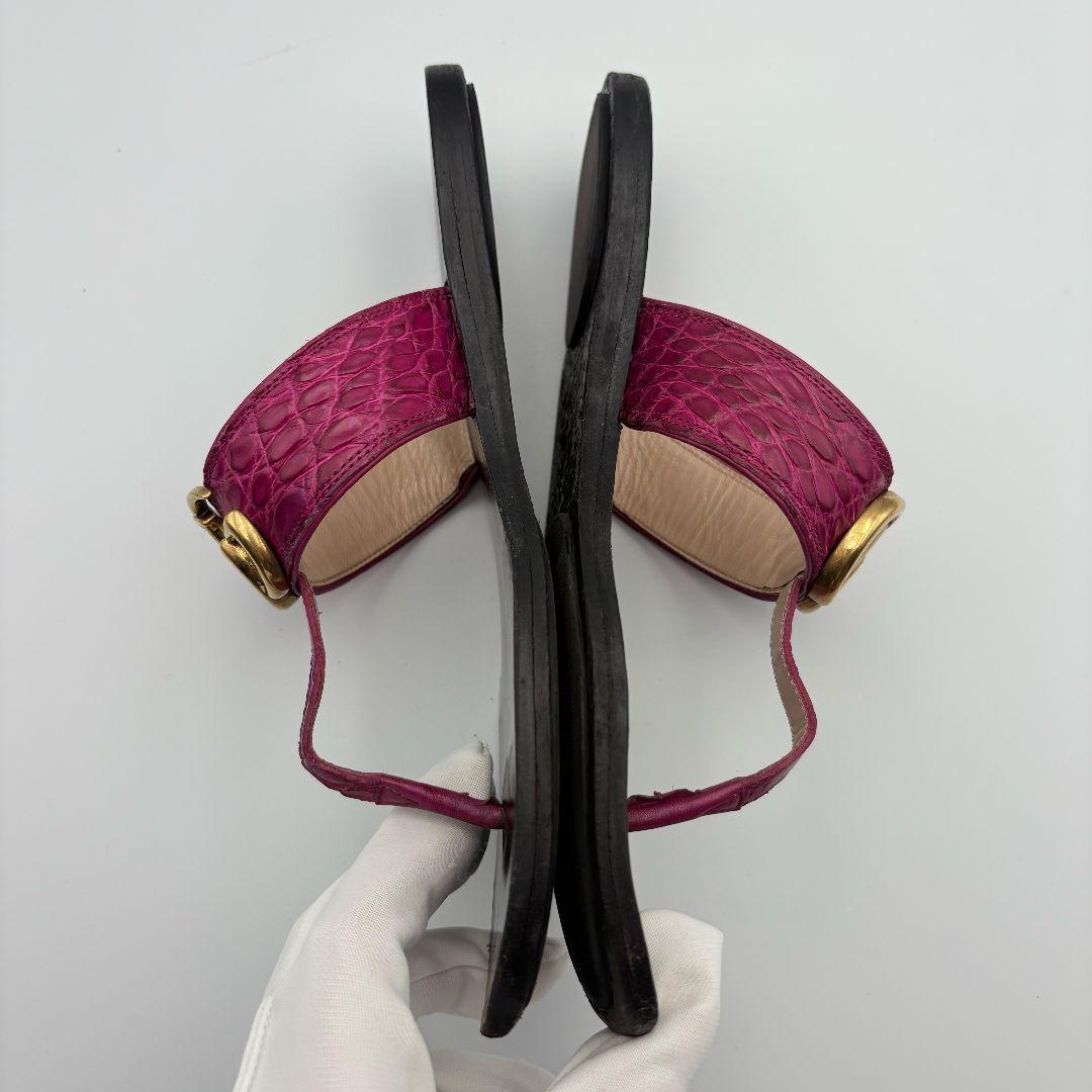 グッチ　GGマーモント　クロコ　レザー　トングサンダル　ブラック　パープル