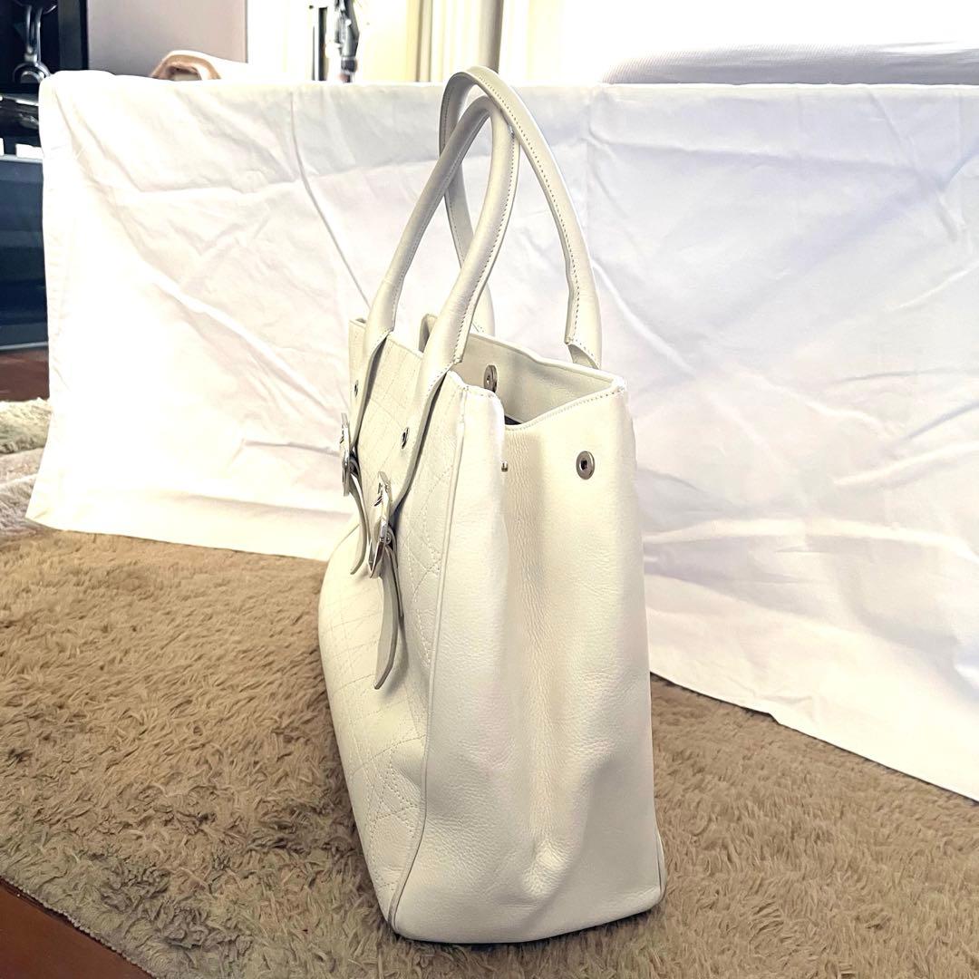 【美品】　DIOR ディオール　カナージュ　トートバッグ レザー　白