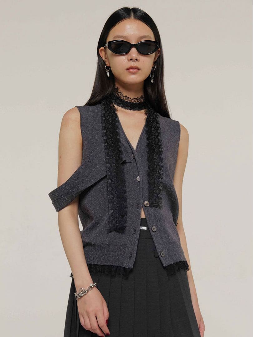 JOSE MOON ジョゼムーン　ニットベスト　レース　グレー