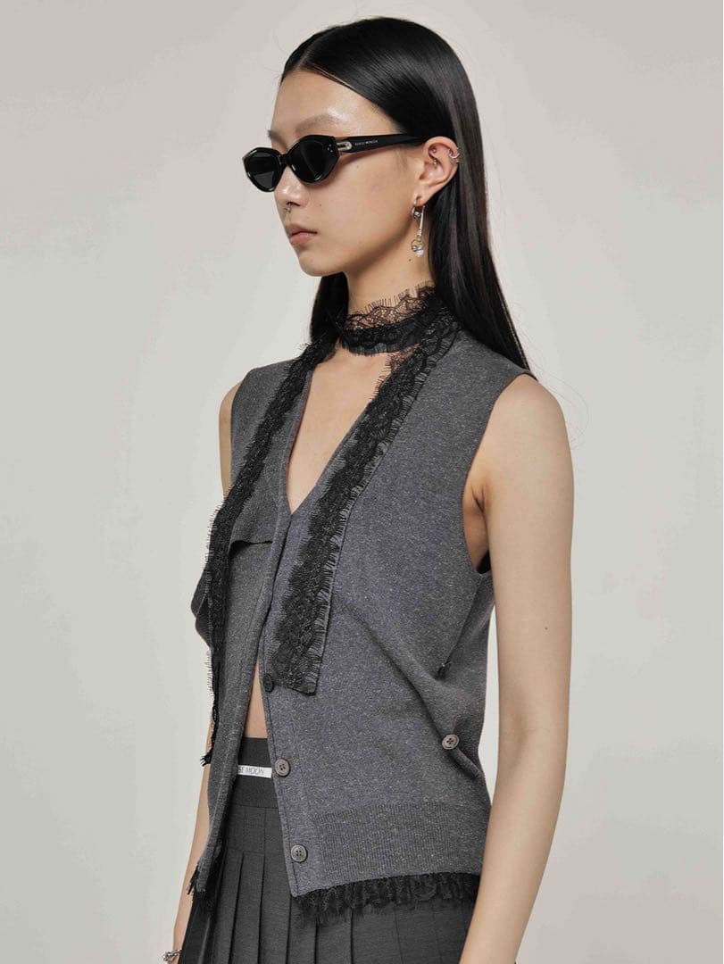JOSE MOON ジョゼムーン　ニットベスト　レース　グレー
