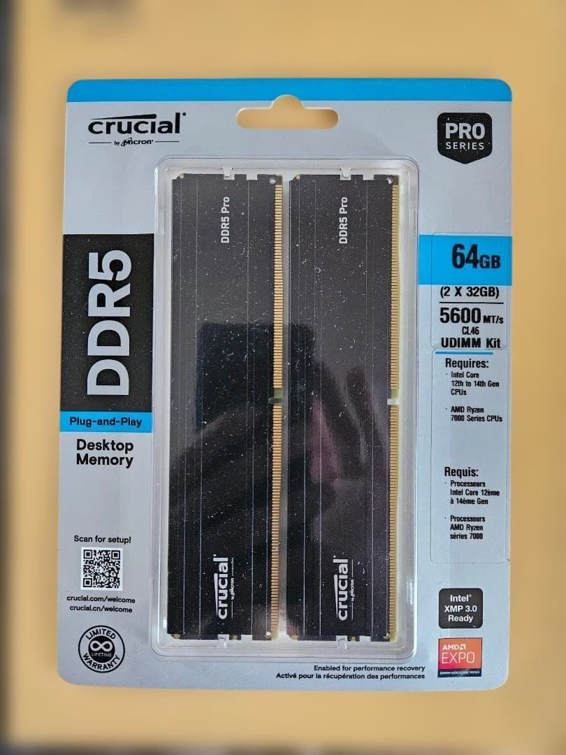 Crucial DDR5 Pro 64GB (2x32GB) 5600メモリ新品