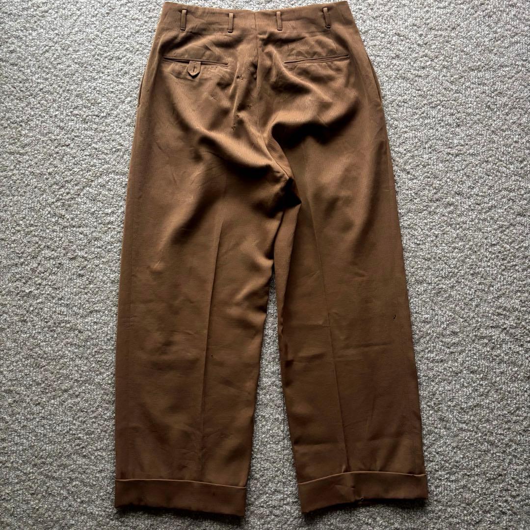 【50s】 ブラウン レーヨン スラックス ギャバスラツータック ワイド