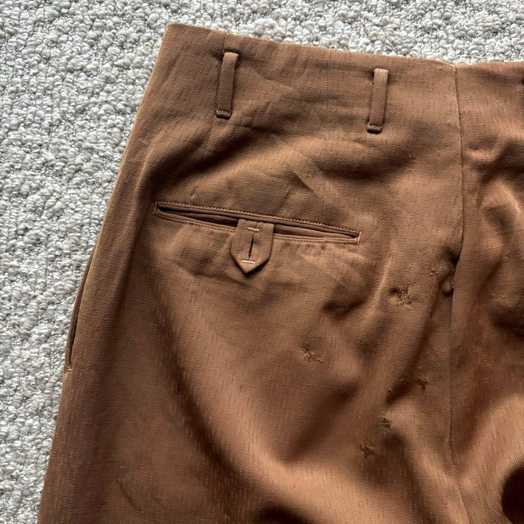 【50s】 ブラウン レーヨン スラックス ギャバスラツータック ワイド