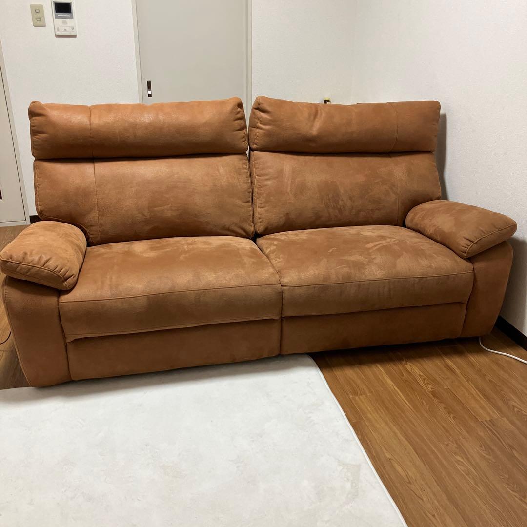 キャメル　電動リクライニングソファ ファブリックレザー