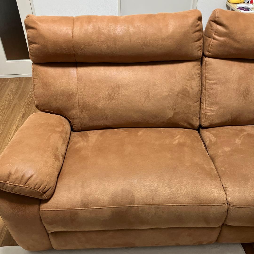 キャメル　電動リクライニングソファ ファブリックレザー