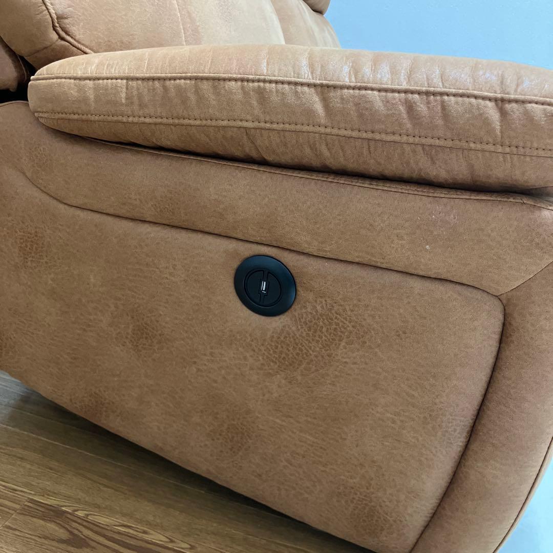 キャメル　電動リクライニングソファ ファブリックレザー