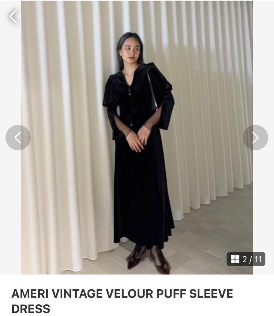 【うみ】AMERI VINTAGE ベロア パフスリーブドレス