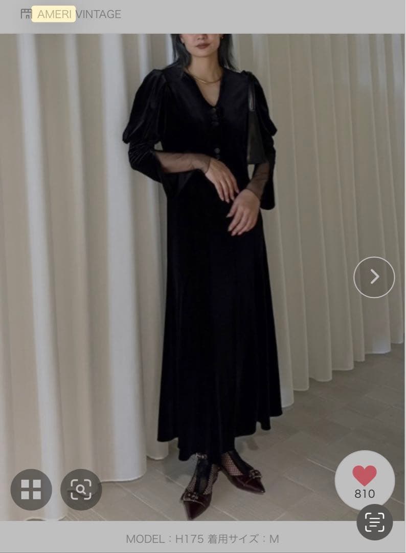 【うみ】AMERI VINTAGE ベロア パフスリーブドレス