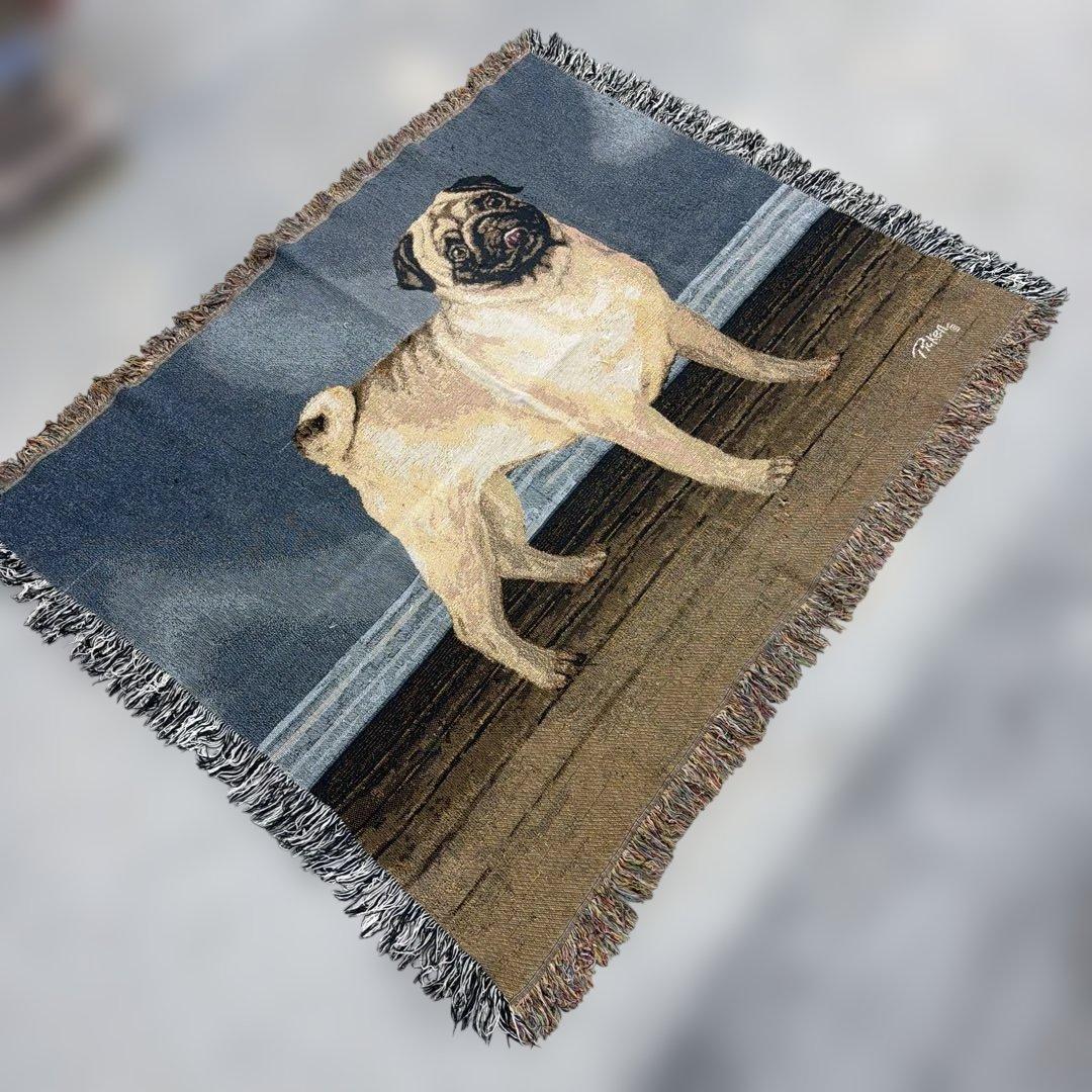 犬　パグ　マルチカバー　ソファカバー　ヴィンテージラグ　117x150