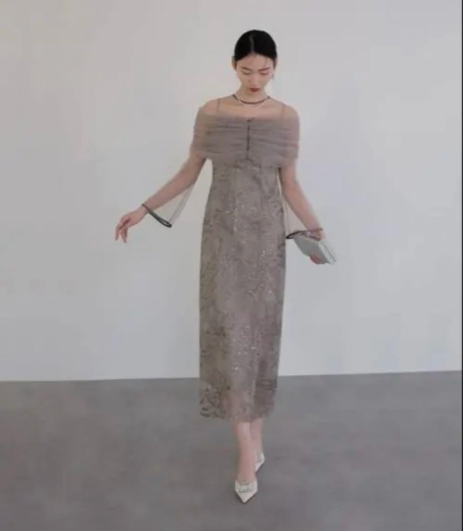 Leja ＊ チュールオフショルダー花柄Iラインワンピースドレス