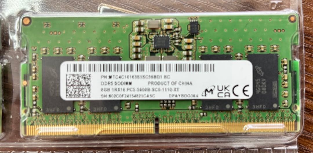 8GB DDR5 SO-DIMM メモリー ✕2枚 中古