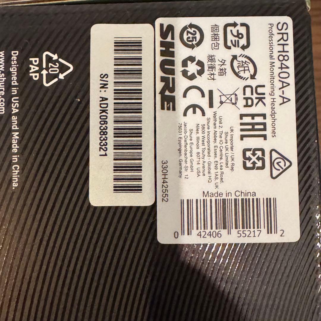 6/1購入[新品未使用]SHUREシュア SRH840A-A モニターヘッドホン