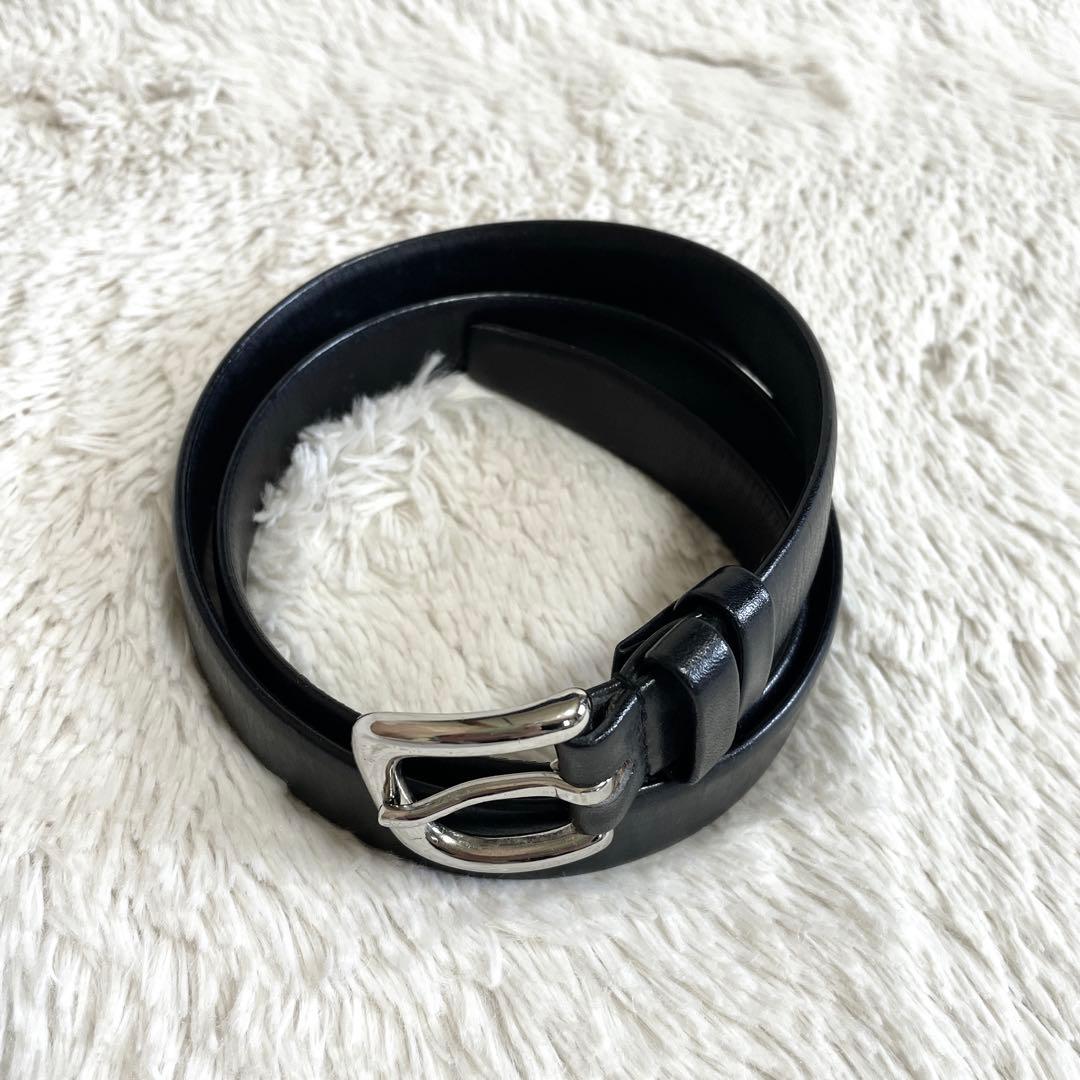 美品 コムデギャルソン オム レザー ベルト シルバー バックル 本革 ブラック