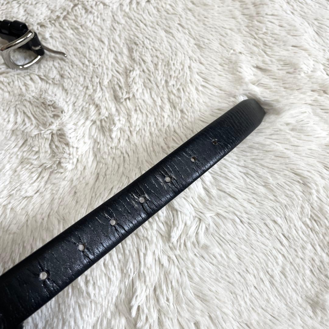 美品 コムデギャルソン オム レザー ベルト シルバー バックル 本革 ブラック