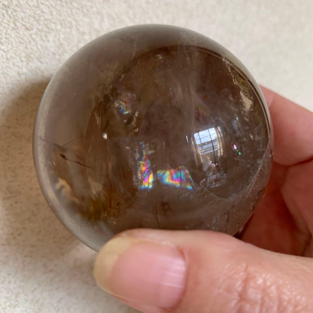 レア！ゼウスストーン　ゴールデンヒーラ−共生スフィア　虹有り　天然石置物　丸玉