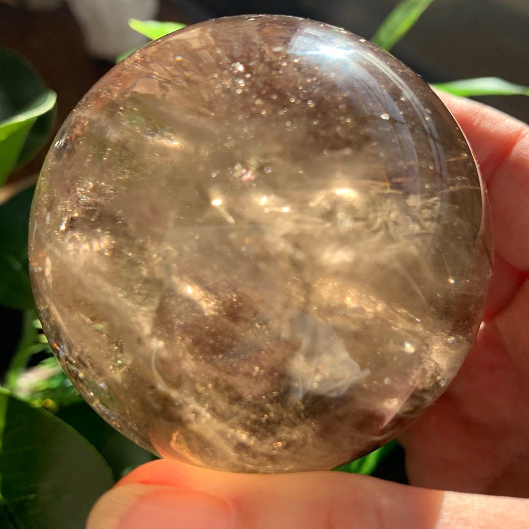 レア！ゼウスストーン　ゴールデンヒーラ−共生スフィア　虹有り　天然石置物　丸玉