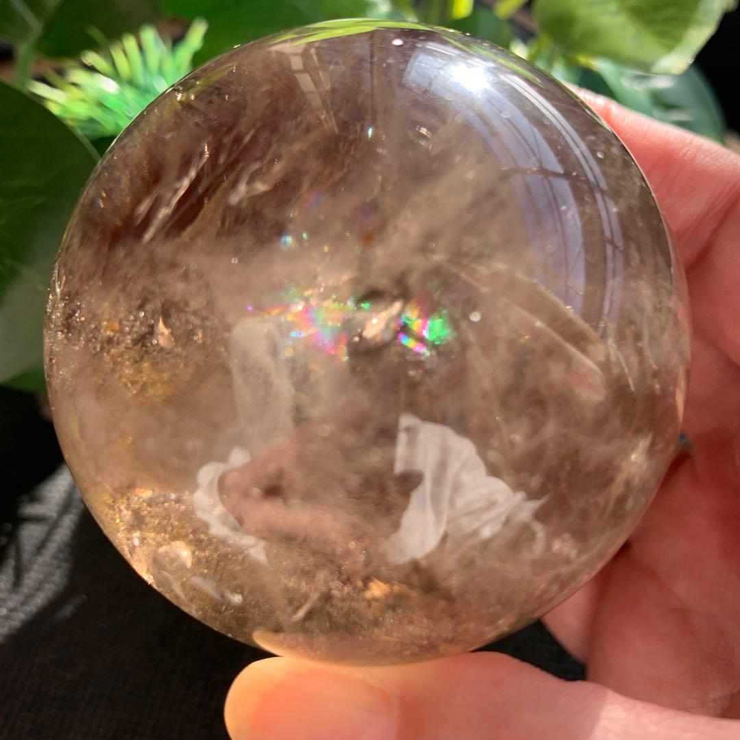レア！ゼウスストーン　ゴールデンヒーラ−共生スフィア　虹有り　天然石置物　丸玉
