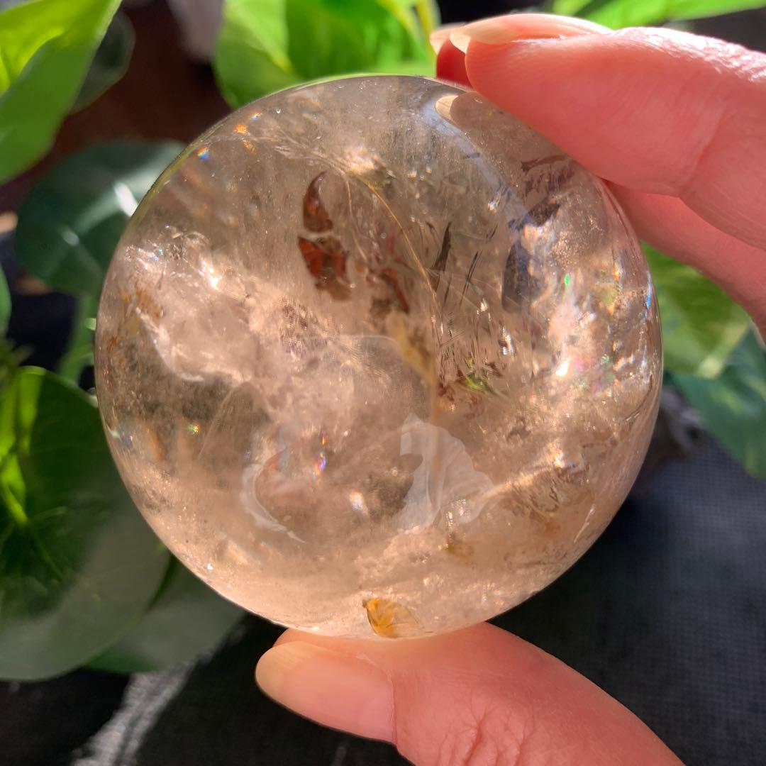 レア！ゼウスストーン　ゴールデンヒーラ−共生スフィア　虹有り　天然石置物　丸玉