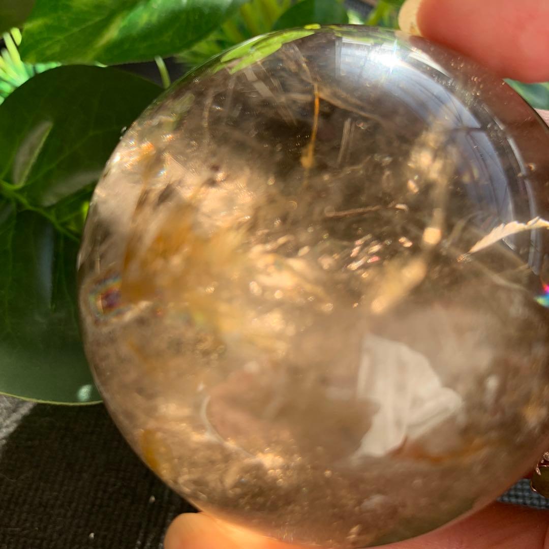 レア！ゼウスストーン　ゴールデンヒーラ−共生スフィア　虹有り　天然石置物　丸玉