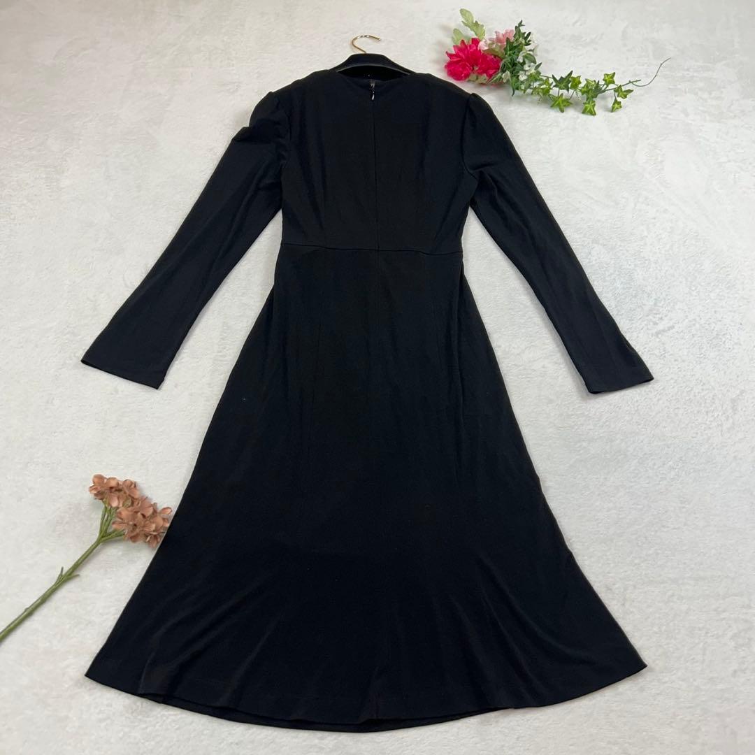 K925 M ケイミー ストレッチ 長袖 ひざ丈ワンピース ブラック レディース