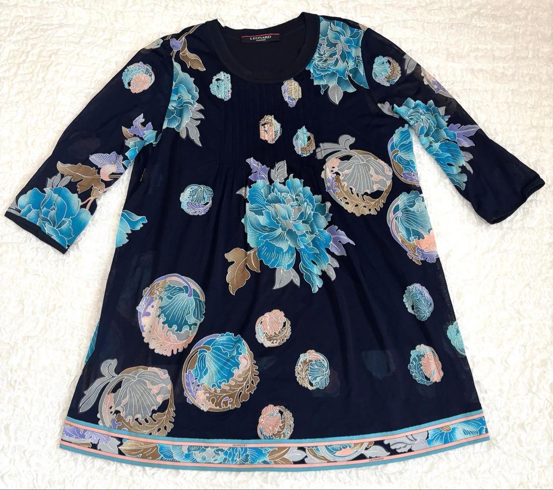 【LEONARD FASHION】ネイビー チュニック カンカン　七分袖　美品