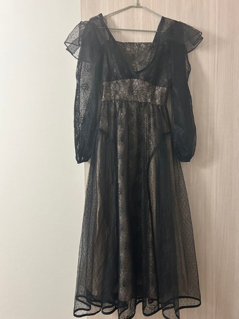 dazzlin/MIXレースドレス/ロングワンピース　ブラック　ドレスワンピース