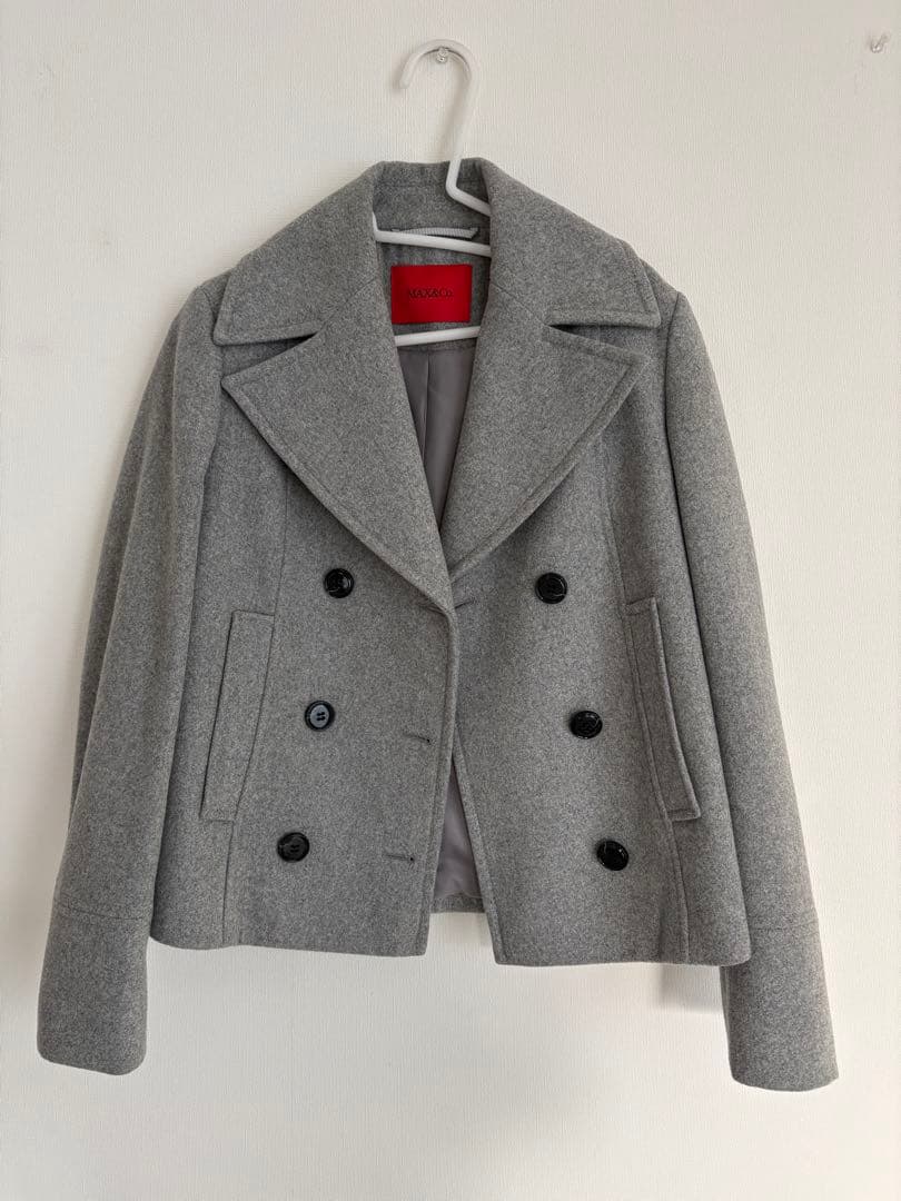 Max & Coグレー ウール ピーコート ダブルブレスト