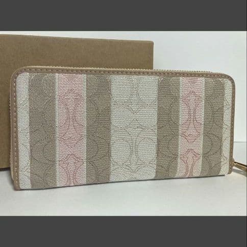 COACH ストライプ長財布 ベージュ ピンク