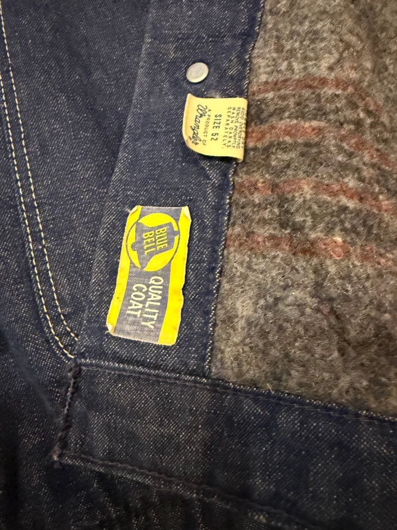 70年代 ブルーベル ラングラー デニムカバーオール ブランケット裏地付き 濃紺