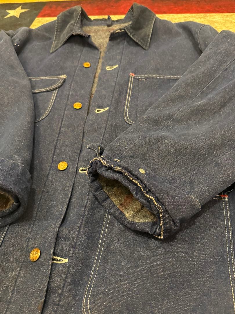 70年代 ブルーベル ラングラー デニムカバーオール ブランケット裏地付き 濃紺