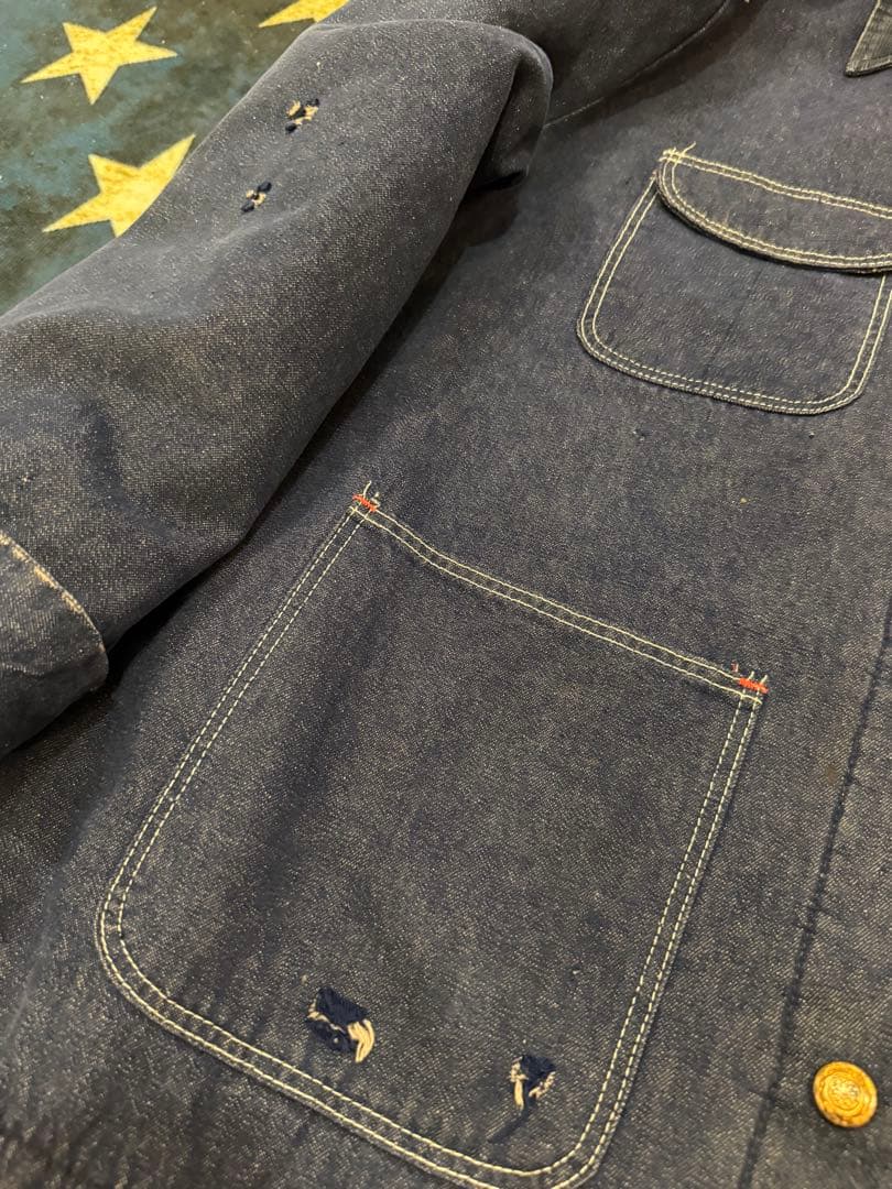 70年代 ブルーベル ラングラー デニムカバーオール ブランケット裏地付き 濃紺