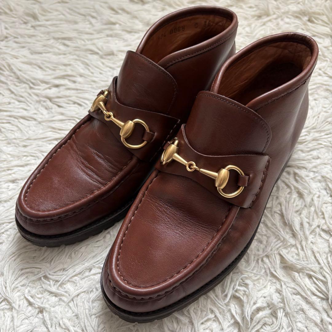 グッチ ホースビット ローファー ハイカット ブラウン 本革　104 0088