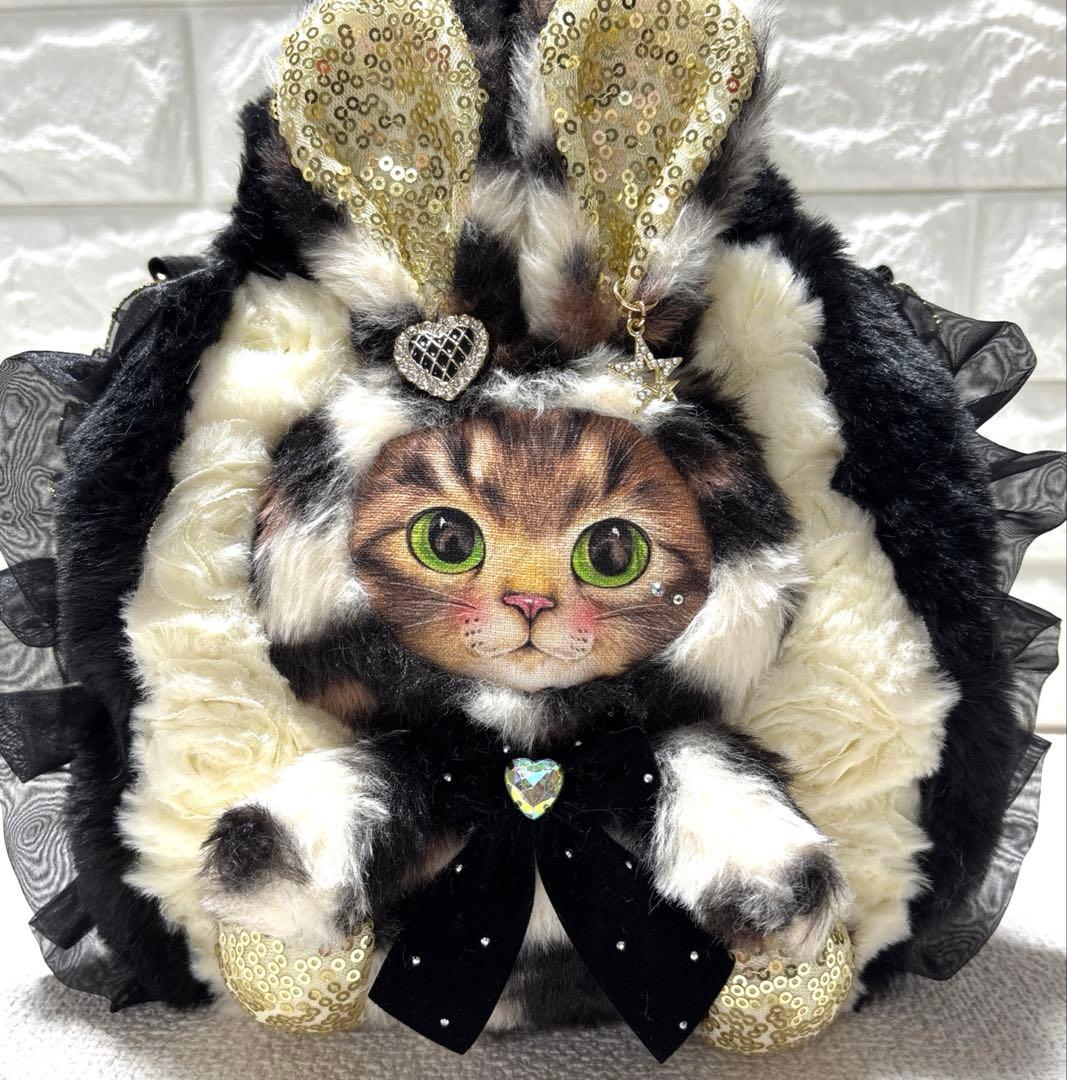 牡*中様 コヤンイサムチョン　フリルファーバッグ　黒　サンダーちゃん　ヒョウ柄