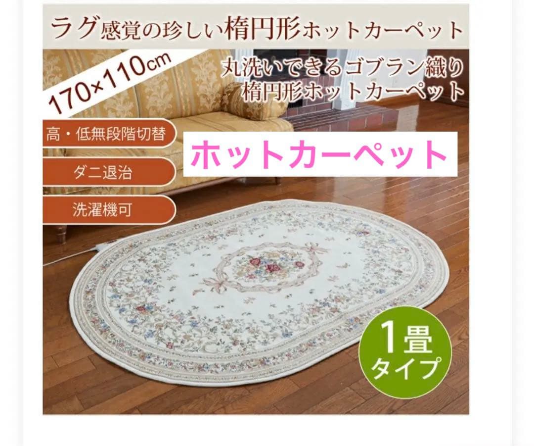 【美品】ホットカーペット / ラグ 楕円形 花柄 170x110cm