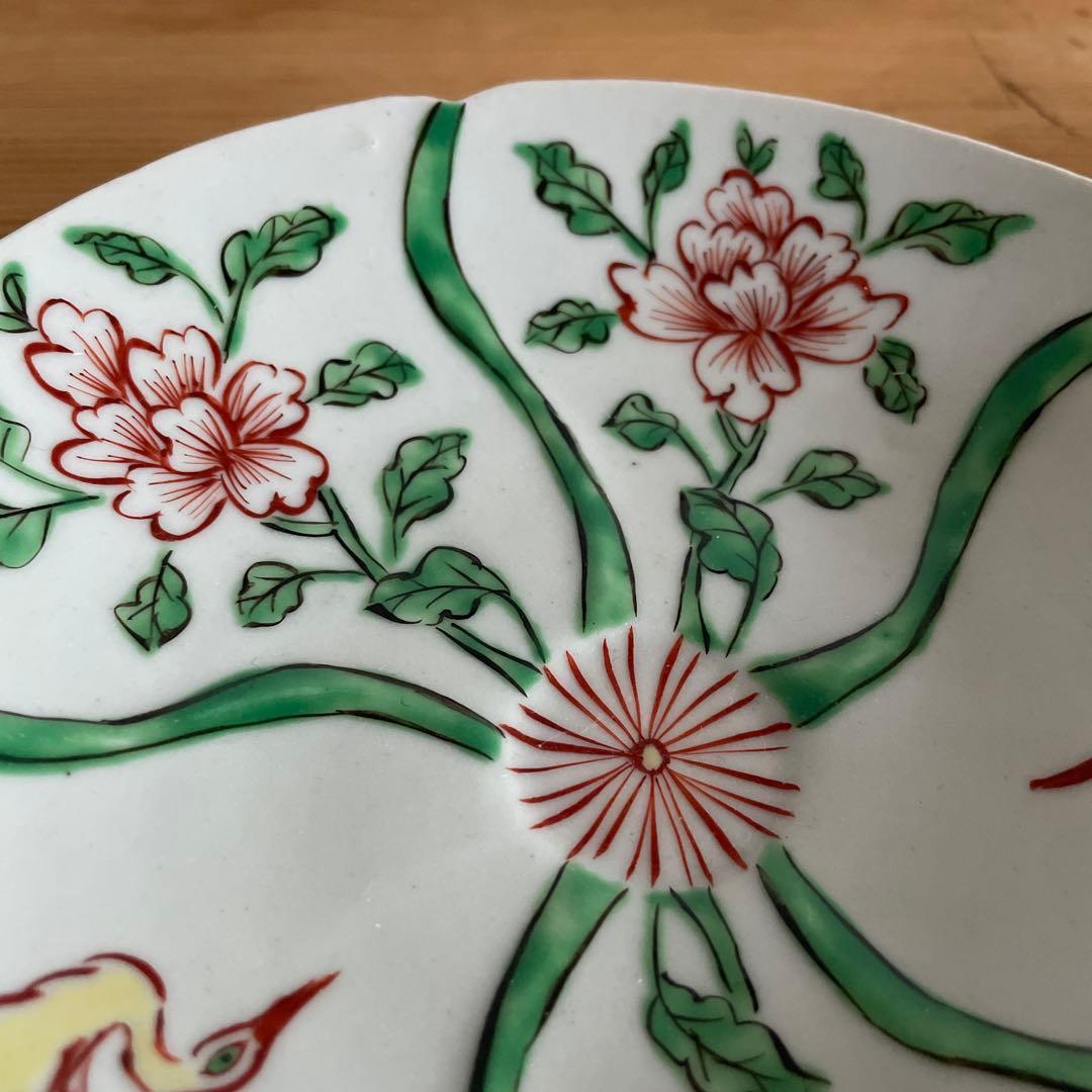 廣野俊彦　五彩花鳥絵輪花皿　南京色絵写　2客　定価33,000円